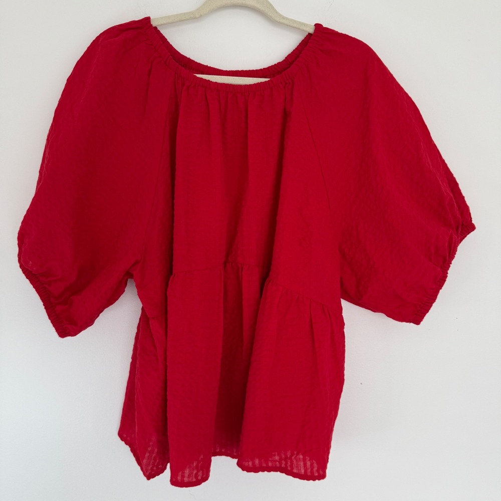 Old Navy Women's Red Summer Peplum Top Blouse 2X Baby Doll Puff Sleeves‎